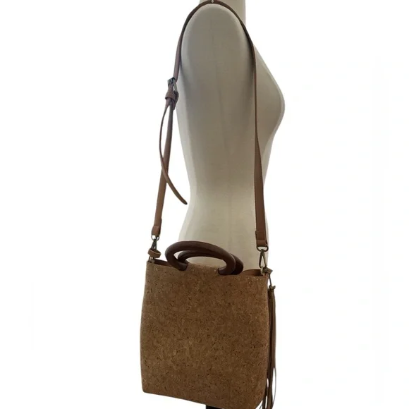 Anthropologie Tan Shoulder Bag with Wooden Handle - Picture 3 of 5